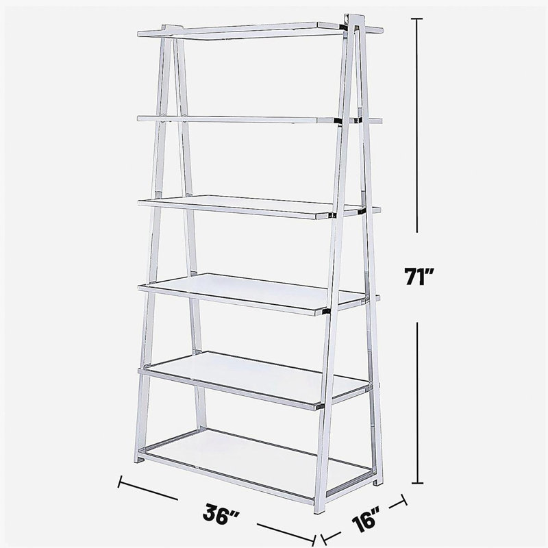 6 tablettes fixes à 6 niveaux, blanc brillant et chrome