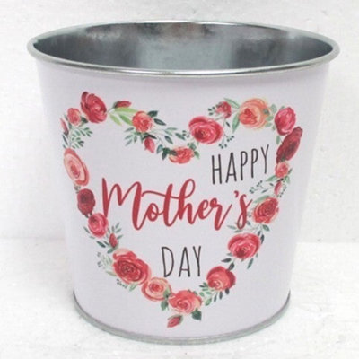 Happy Mother'S Day Rose Heart Printed Metal Bucket