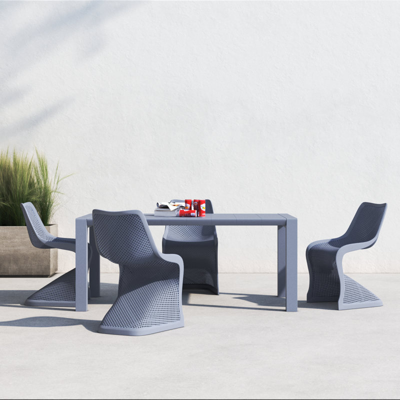 Farrah 70" W Rectangular Plastic 4-Person Patio Dining Set, Dark Gray