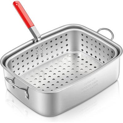 18qt Aluminum Deep Fryer Pot With Basket, Outdoor Fish Fryer Pot With Easy Grip Handle - Lightweight & Durable Rectangular Outdoor Fryer For Frying Fish, French Fries, Chicken Wing