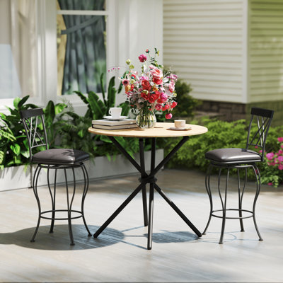Ensemble de table de bar et de chaises d'extérieur, métal et cuir artificiel, moderne et simple, noir, meubles de véranda