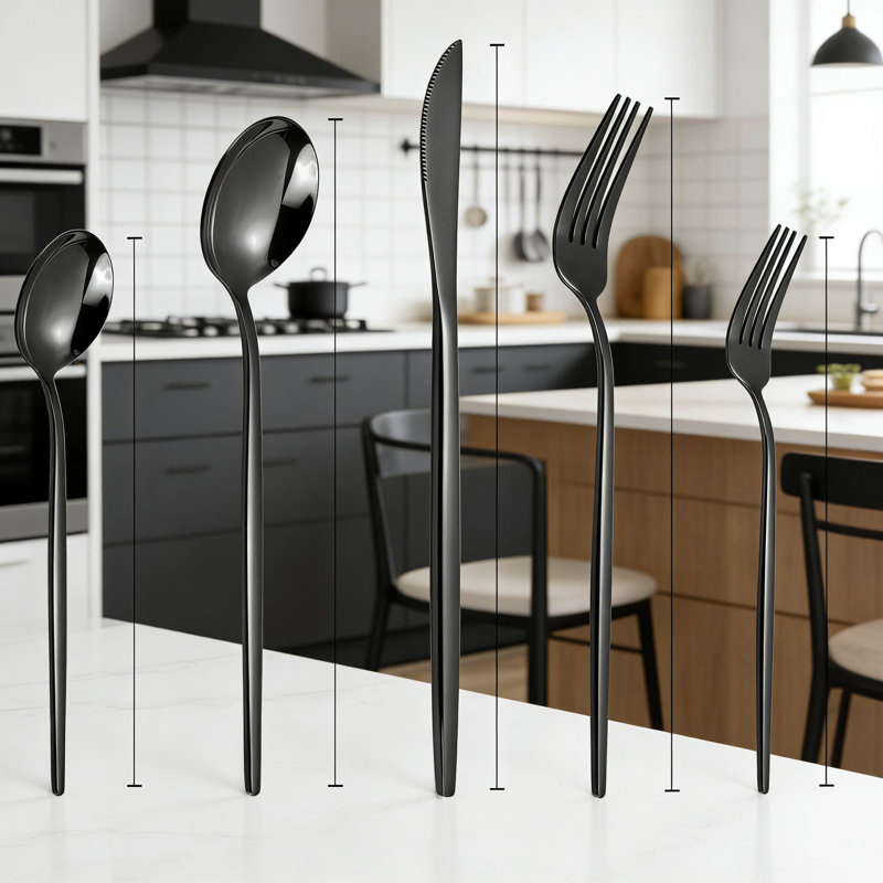Ensemble de couverts 20 pièces noir miroir, ensemble de couverts en acier inoxydable avec finition polie miroir, service pour 4 comprenant couteaux de table, fourchettes, cuillères et fourchettes à salade, pour la cuisine et le restaurant