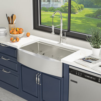 36" L x 21" W Farmhouse/Apron Kitchen Sink Single Bowl Stainless Steel Workstation Sink with Sink Grid and Accessories