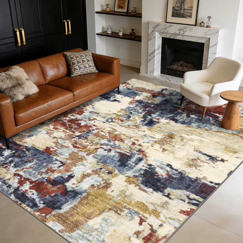 Washable Modern Rug Non-Slip Area Rug, Stain-Resistant Low Pile Indoor Carpet, Contemporary Foldable Print Floor Mats