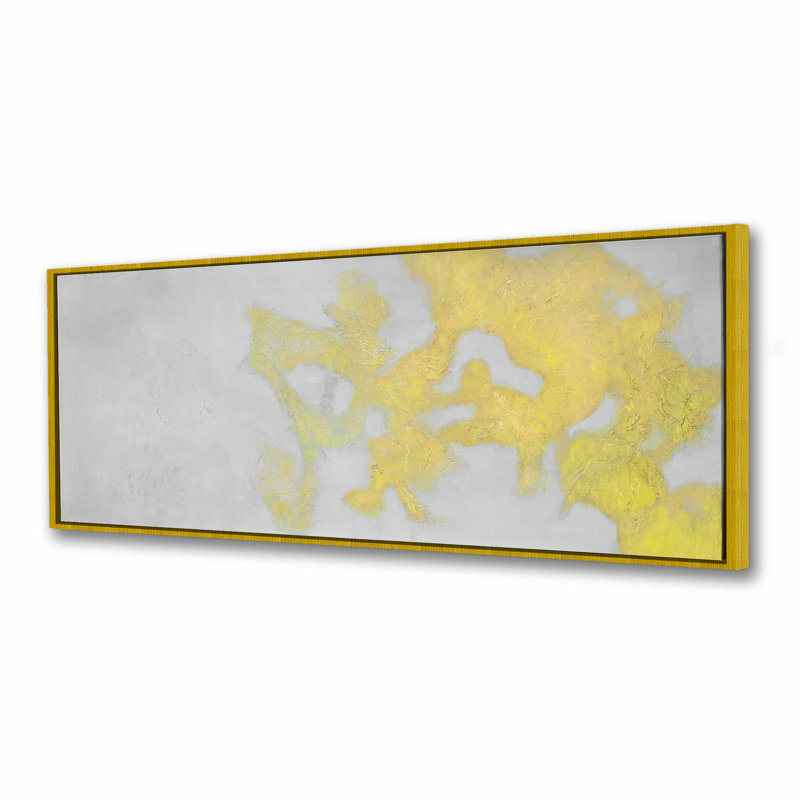 Toile grise, formes abstraites, taches dorées, art encadré, Doré