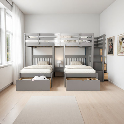 Full Over Twin & Twin Bunk Bed With Drawers And Guardrails