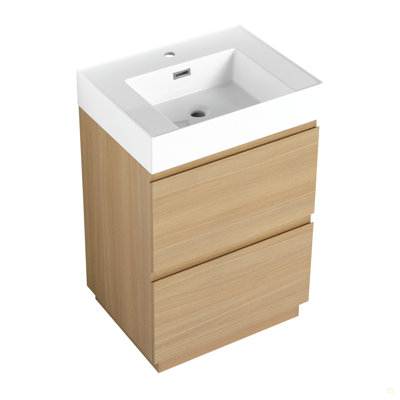 24" Bathroom Vanities With Single Sink Combo, Modern Undermount Bathroom Sink Cabinet With Double Drawer, Freestanding Bathroom Sink Cabinet,Engineering Wood
