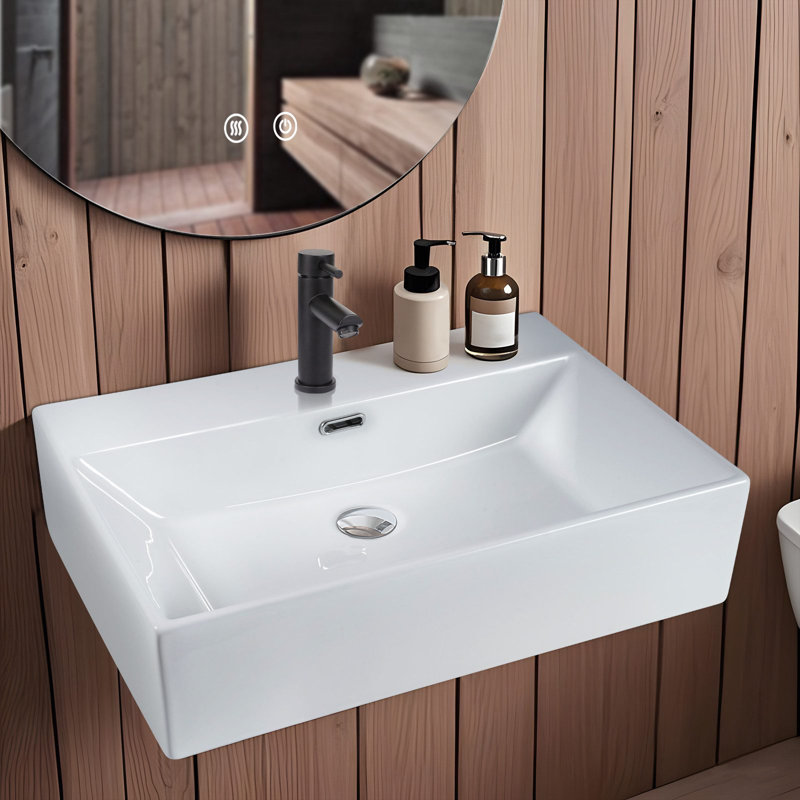 Belfry Bathroom 42mm W White Ceramic Oval Sink with Overflow,  15cm H x 42cm W x 51cm D