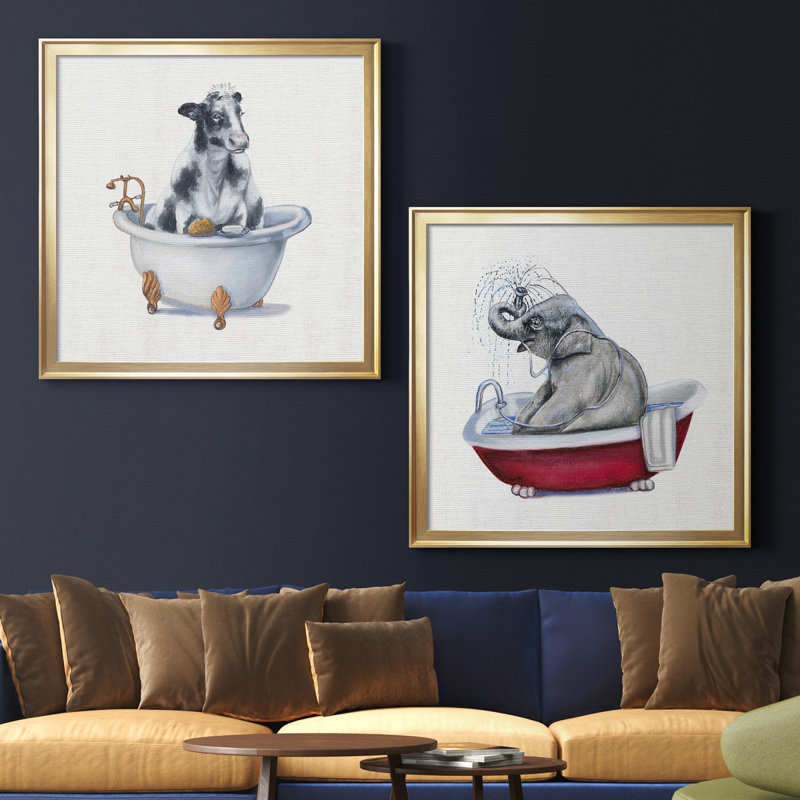 «Bathing Beauty I», ensemble de 2 reproductions d'art encadrées, Pas de tapis, H 17,5 po x l 35 po x P 1,5 po