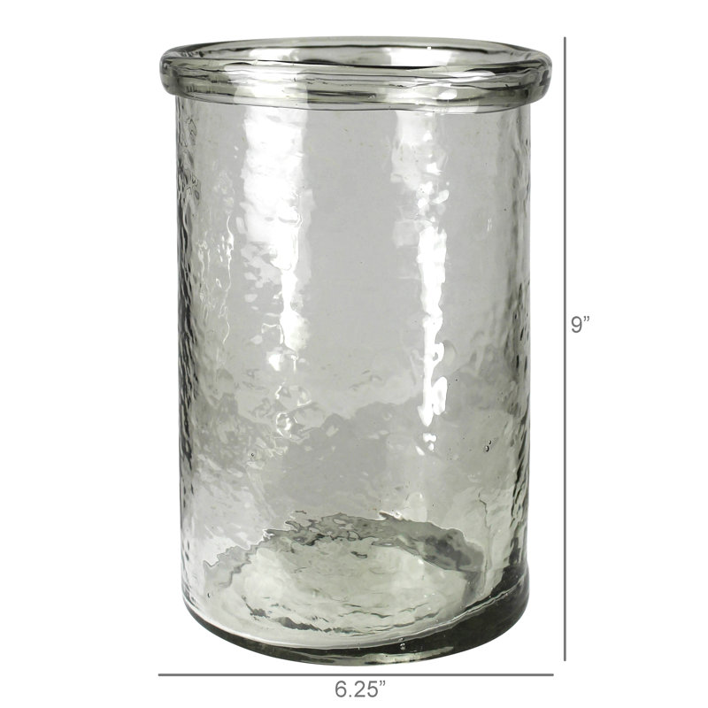 Banded Cylinder, Glass, 9" H x 6.25" W x 6.25" D