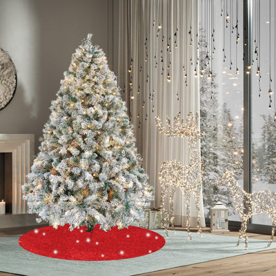 Jupe d'arbre de Noël avec jupe d'arbre de Noël à paillettes de 24 pouces Ensemble de jupe d'arbre de Noël rétro Décoration de fête de Noël