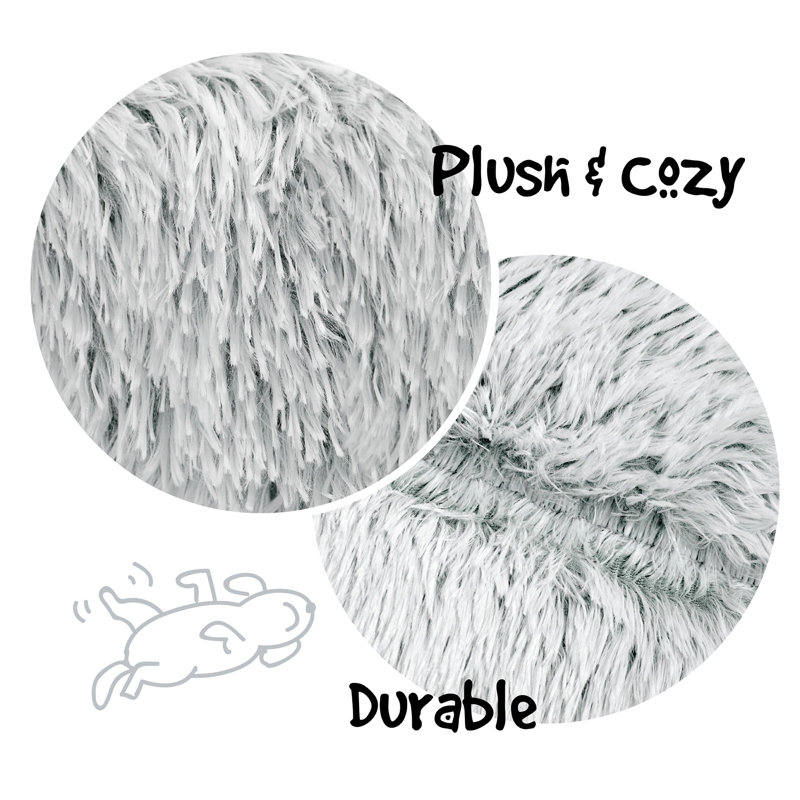 Cuddler intérieur rond en fausse fourrure Coco, Petit (l 23 po x P 23 po x H 6 po), Ivoire