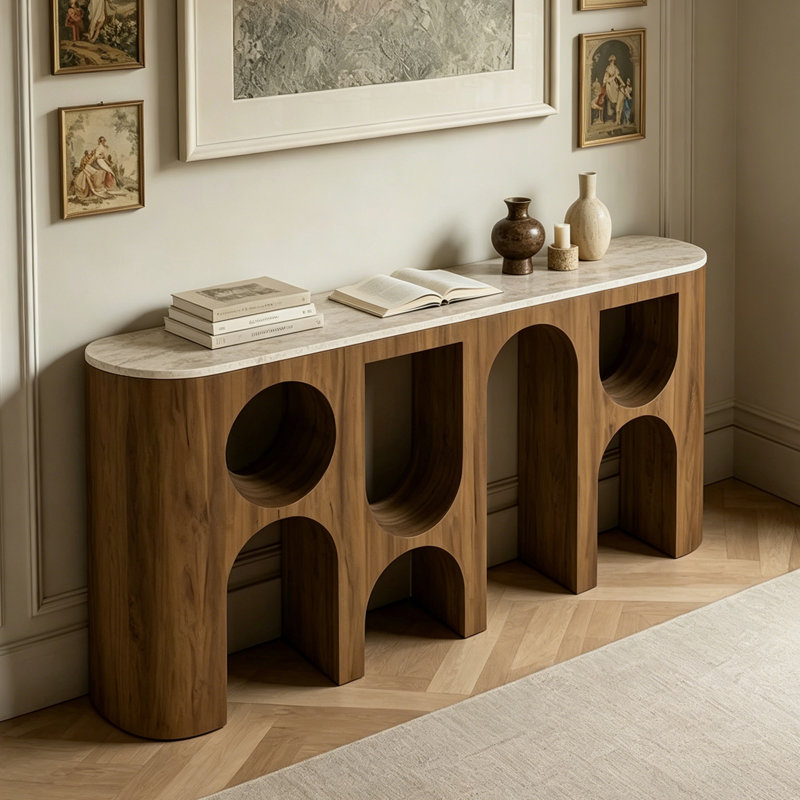 French style retro console table, 31.5" H x 70.9" W x 13.8" D