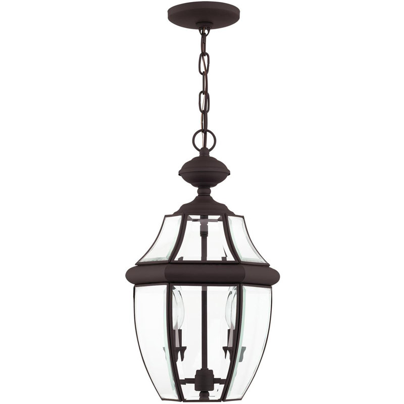 Outdoor Pendant Lighting Fixture with Clear Glass Shade, Bronze