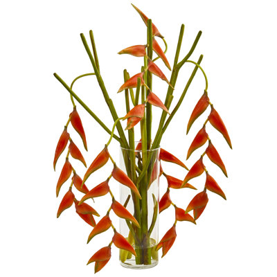 Arrangement floral heliconia artificiel suspendu en vase