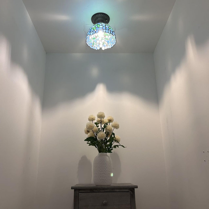 Ensemble de ventilateur de plafond à 1 lumière 8 po, Bleu / vert
