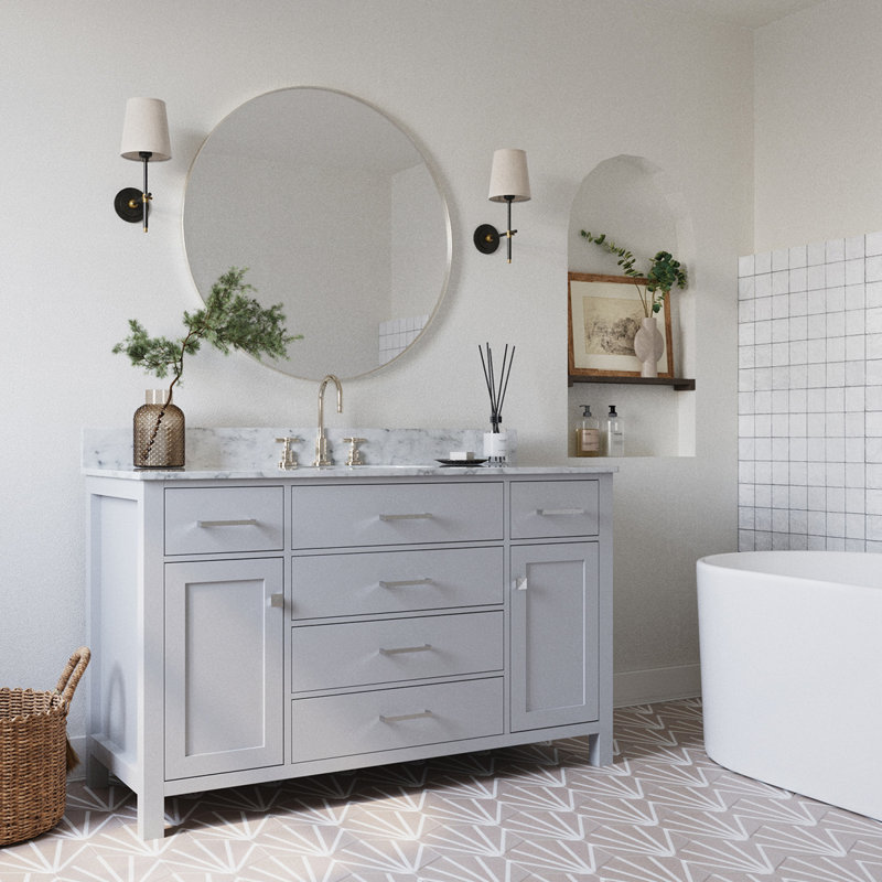Aberdeenshire 54" Single Bathroom Vanity with Carrara White Marble Top, Gray
