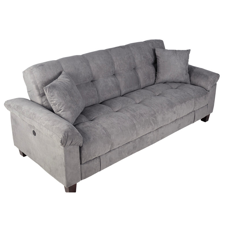 Canapé-lit convertible en microfibre grise avec fonction ajustable, rangement dissimulé et coussins assortis pour une chambre moderne et un espace de vie contemporain