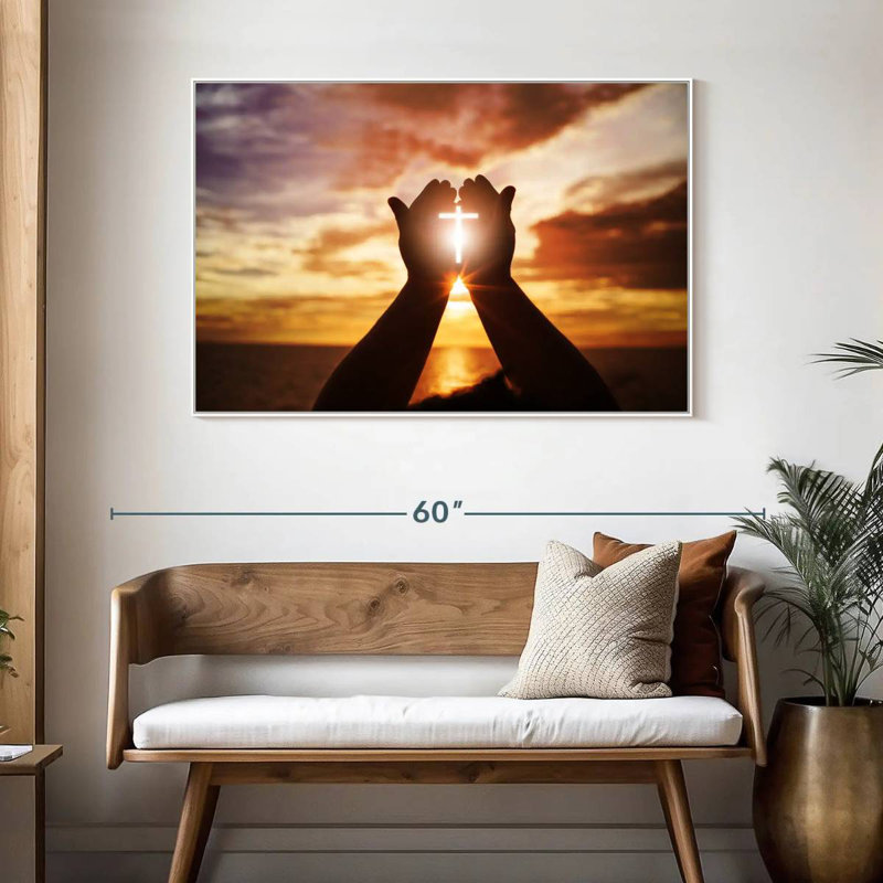 Croix de soleil brillante, Cadre flottant blanc, 46 po x 31 po