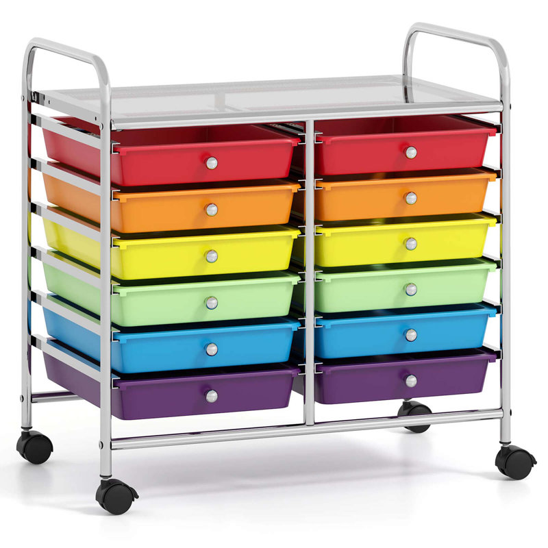 12 bacs de rangement à roulettes, Argent / multicolore
