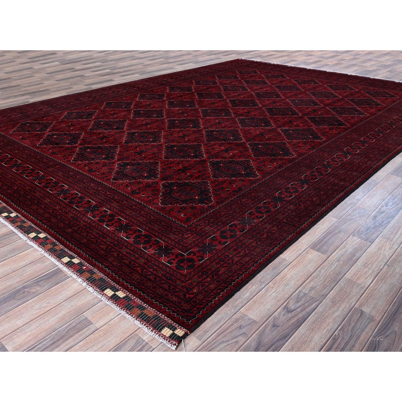 Tapis oriental rouge en laine noué à la main 9 pi 9 po x 13 pi 10 po - MOA102772
