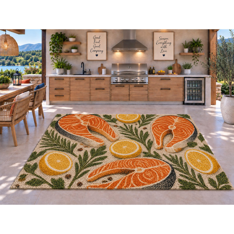 Tapis d'extérieur 5 pi x 7 pi Salmon Lemon Coastal Art