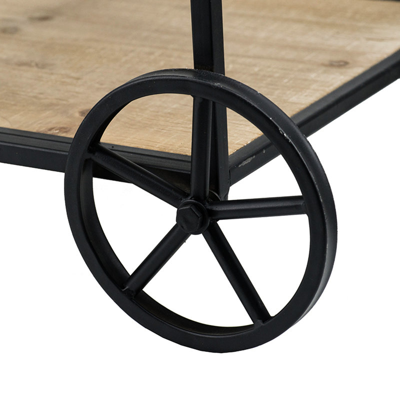 Chariot-bar 32,3 x 15,7 x 26,8 po avec structure en métal noir et trois tablettes gracieuses, choix de rangement délicieux