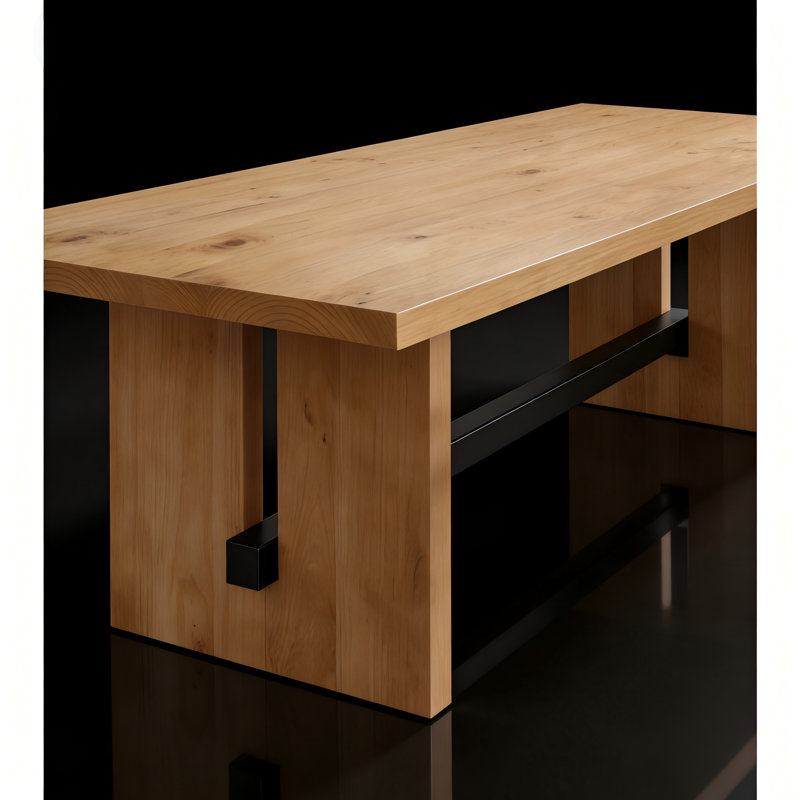 Ensemble de table de conférence en bois massif industriel moderne et 8 chaises de bureau ergonomiques