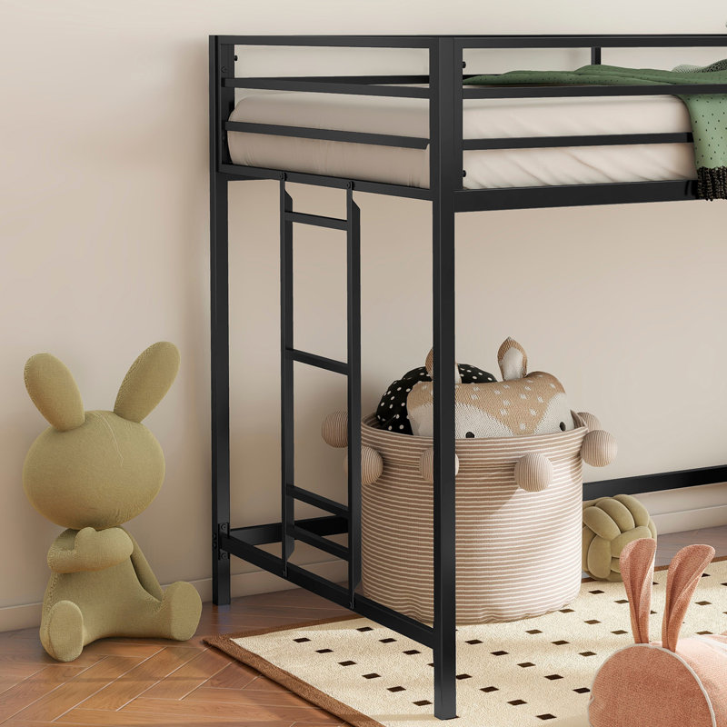 Lit mezzanine simple Adam noir robuste pour les enfants, peu encombrant, lit mezzanine avec échelle d'escalade facile et garde-corps, cadre de lit mezzanine pour la chambre à coucher
