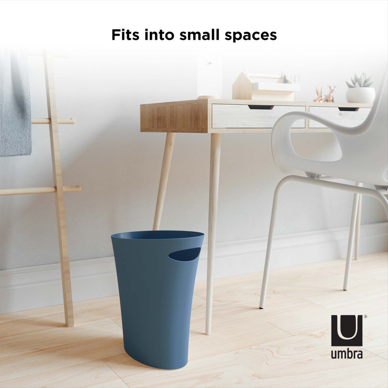Denim Blue Slim Plastic Oval Waste Basket - 2 Gallons