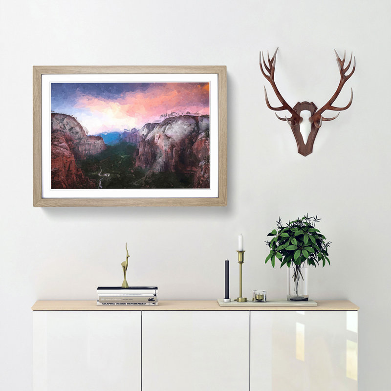 View of Zion National Park in Utah in Abstract - Picture Frame Graphic Art Print, Oak, 40cm H x 60cm W x 2cm D