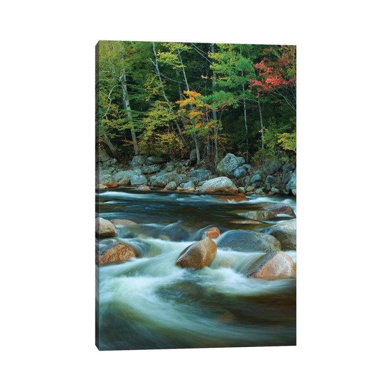 USA, New Hampshire. Autumn Trees And Flowing River. by Jaynes Gallery - Wrapped Canvas Print, 30.48cm H x 20.32cm W