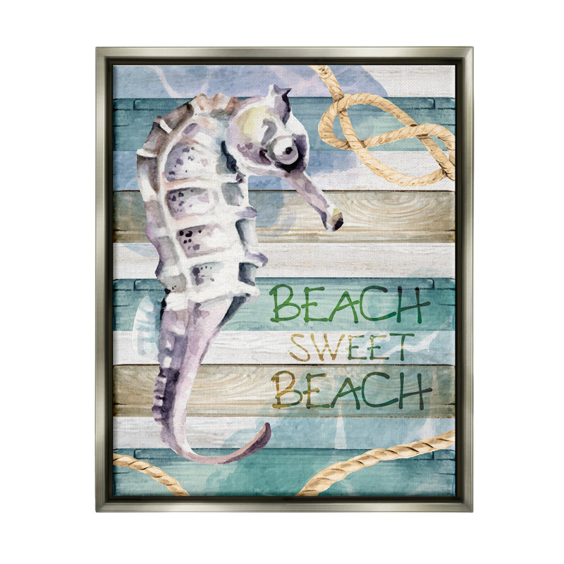 «Sweet Beach Seahorse Nautical Rope Floater», art mural sur toile par ND Art, H 21 po x l 17 po x P 1,7 po