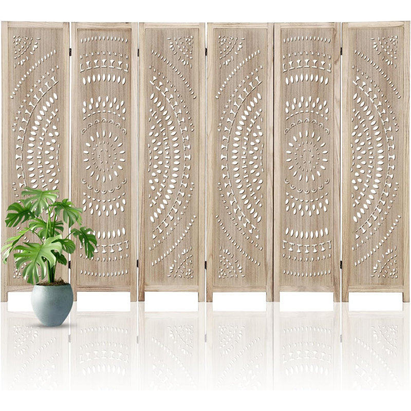 231.1cm W x 170.1cm H 6 - Panel Solid Wood Folding Room Divider
