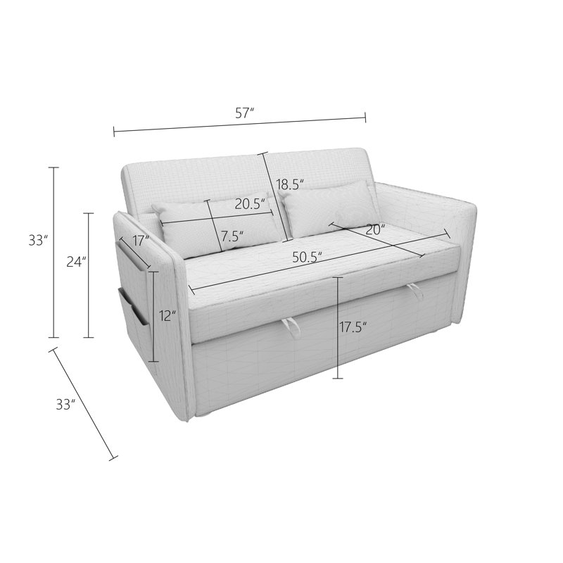 57" Upholstered Sleeper Sofa, sofas, couch, Blue 100% Polyester