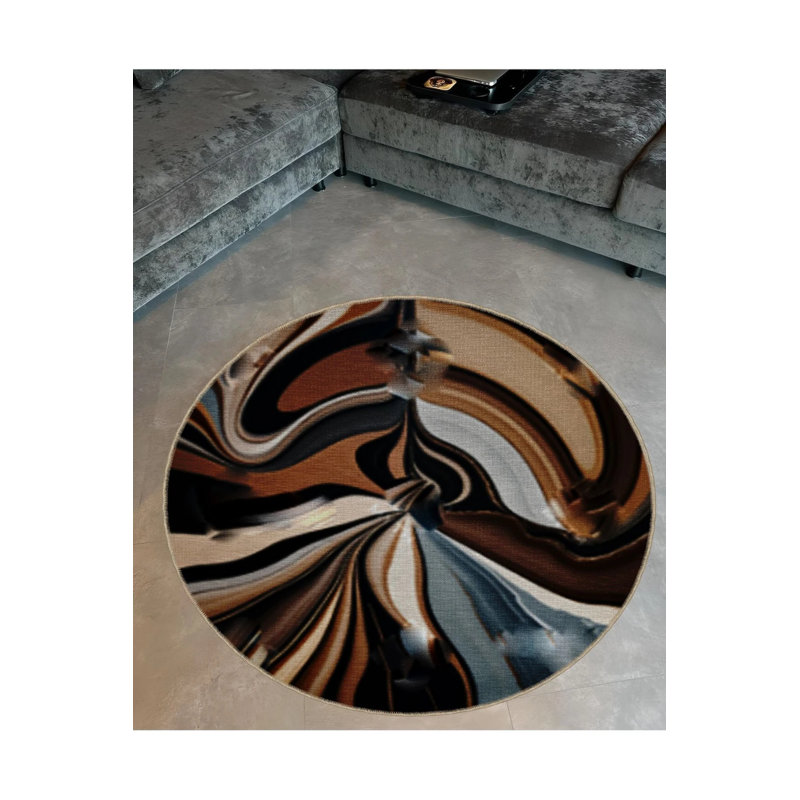 Multicolored Marbling Stripes Patterned Round Woven Base Modern Decorative Carpet, Round 2'8"