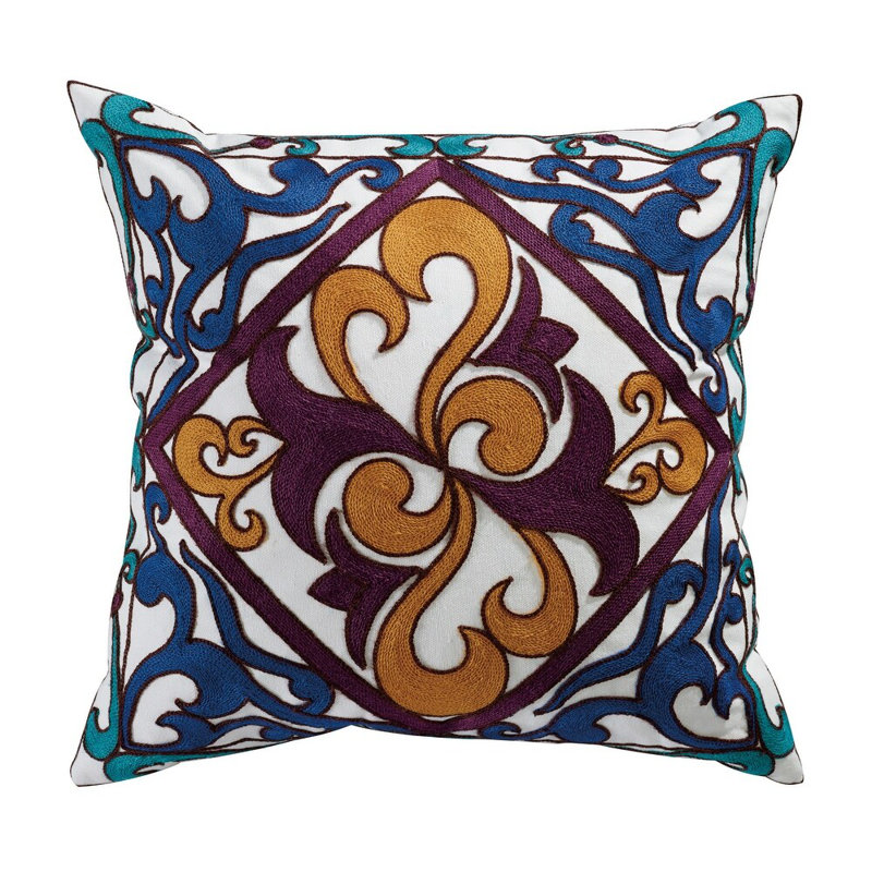 Coussin décoratif 18 po x 18 po blanc et bleu