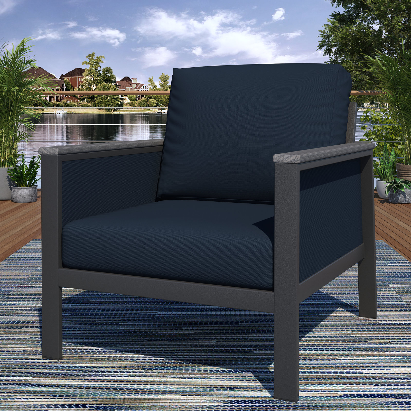 Townsend Sunbrella® Patio Lounge Chair, Sunbrella® Canvas Navy, Coastal Grey, Yes
