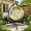Hanging Egg Chair Outdoor Indoor Garden Swing Chair with Folding Basket, Garden Hanging Chair with Stand, Thickened Cushion, Cup Holder for Patio, Balcony, Khaki