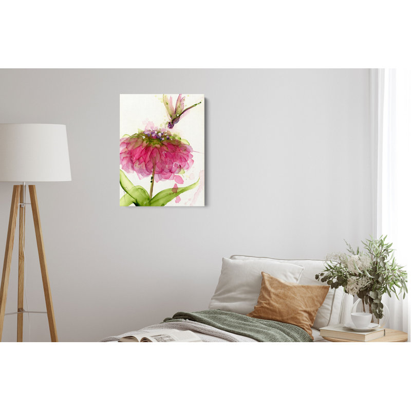 " Dragonfly And Zinnia ", 18" H x 14" W x 2" D, Wrapped Canvas