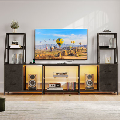 Modern Design Entertainment Center With Color-Changing Led Strip, Tv Stand With 4 Sliding Drawers And 8 Shelves , Media Console With Buit-In Charging Station