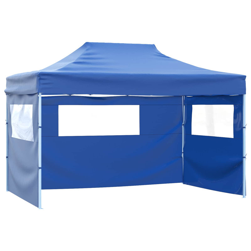 Vidaxl Foldable Party Tent Pop-Up With 4 Sidewalls Patio Gazebo Canopy Shelter, 315cm H x 431cm W x 291cm D, Blue, Blue