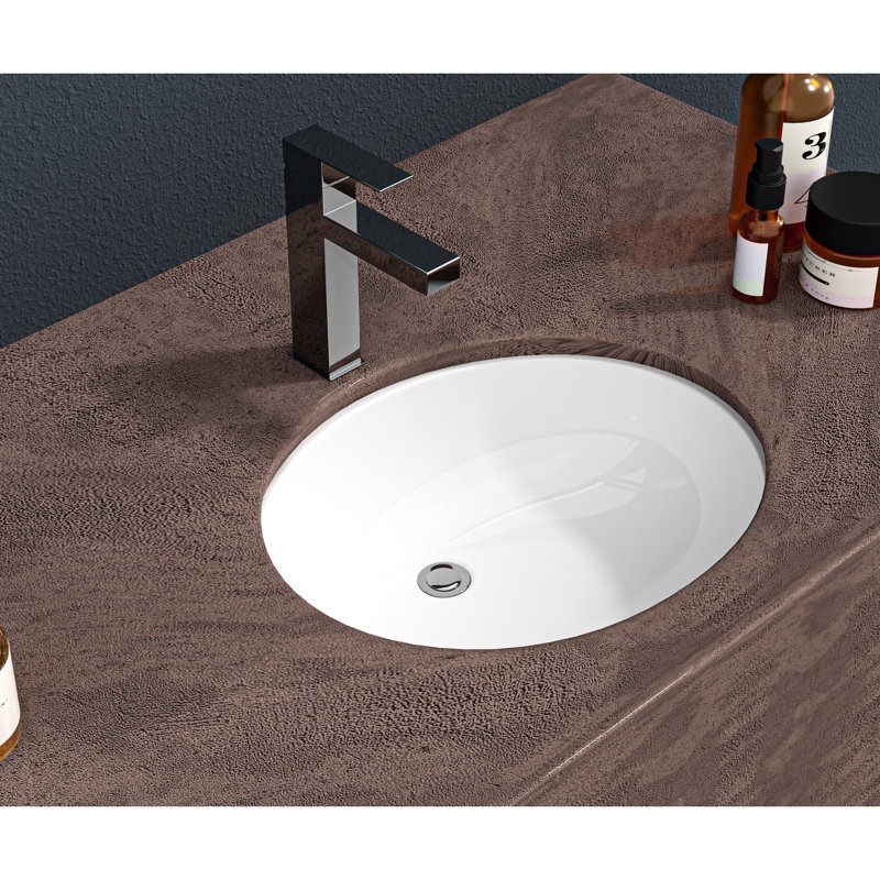 Oval, White, Undermount, Ceramic, Bathroom Sink, 16.5"x13.4", - Stain, Practical Overflow, Outdoor Bathrooms Acid , Polished Finish, Overflow Feature