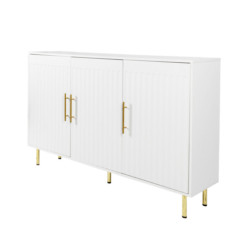 White 55" Sideboard with Gold Handles and Three Doors