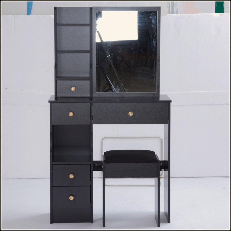 Petite coiffeuse avec tiroir de gauche et tabouret rembourré, très grand miroir coulissant, multi-couches, commode de rangement haute capacité, convient aux petits espaces, certificat EPA, GCC, UL