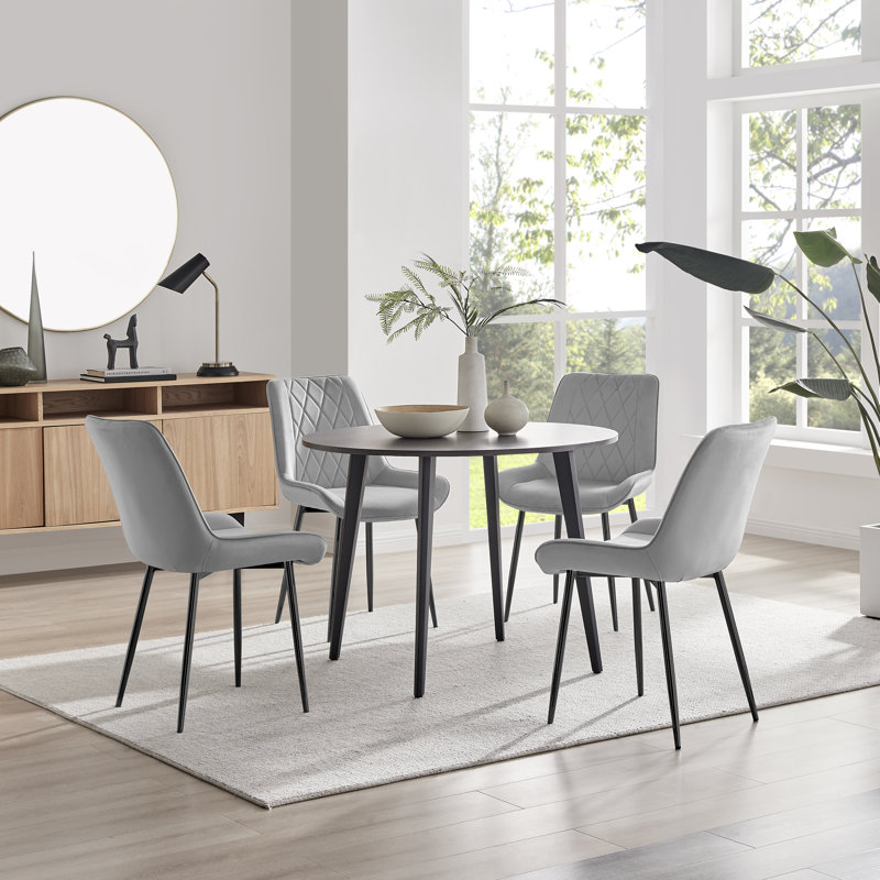Betsab 4 - Person Dining Set, Grey, Walnut/Black
