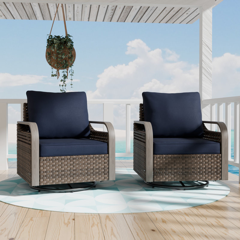 Fauteuil oscillant d'extérieur en osier Teag, Bleu très foncé