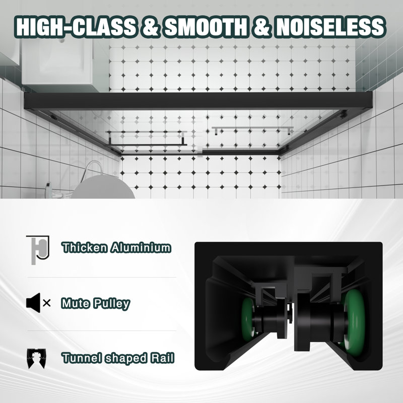 56-60"X74" Aluminum Double Sliding Shower Door, Bypass, 1/4" (6Mm) Clear Tempered Glass, Matte Black Finish
