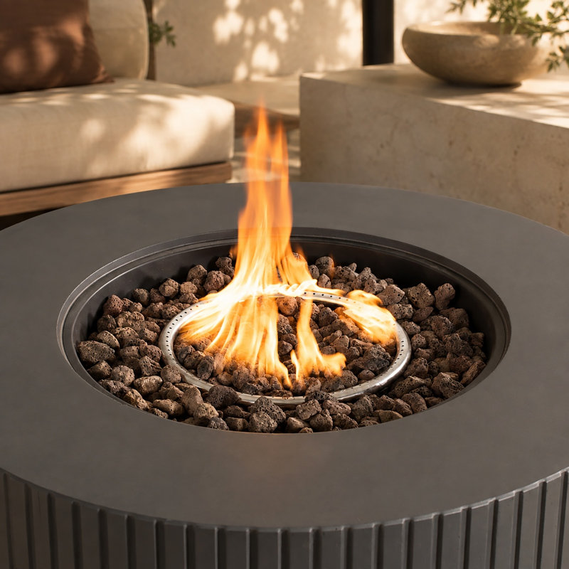 Terrafab Composite Anthracite Grey Fluted Fire Pit Table