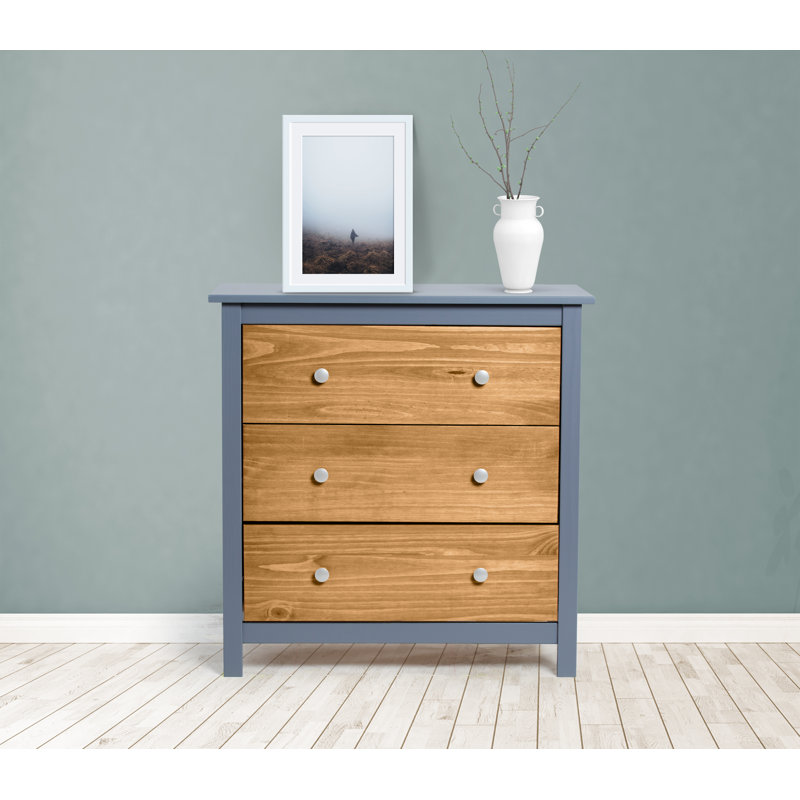 Reynalda Solid Wood 79cm W 3 - Drawer Chest of Drawers, Grey
